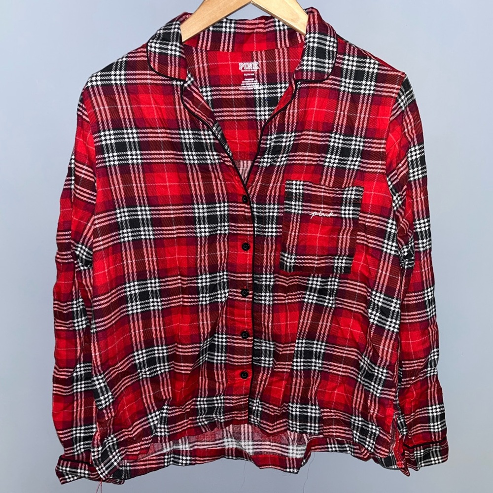 Red Plaid Sleepwear Shirt - VS PINK